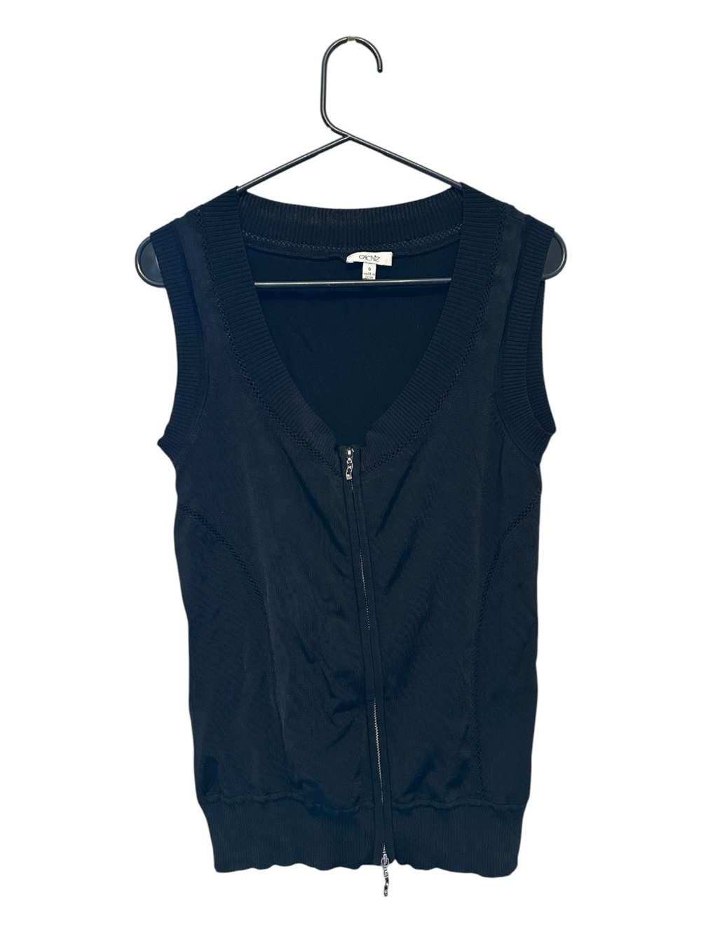Y2K Era Cache Black Sleeveless Zip-Front Knit Tank/Vest Size Small